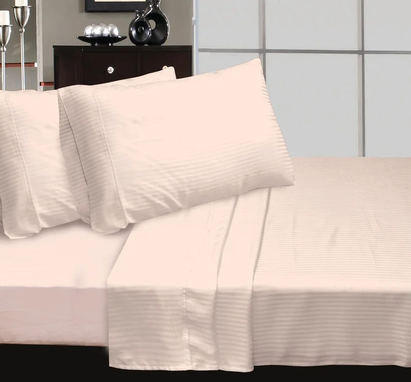 يسكن شرشف سرير مسطح فاخر من خيزران ساتان بخيوط  وخطوط رفيعة